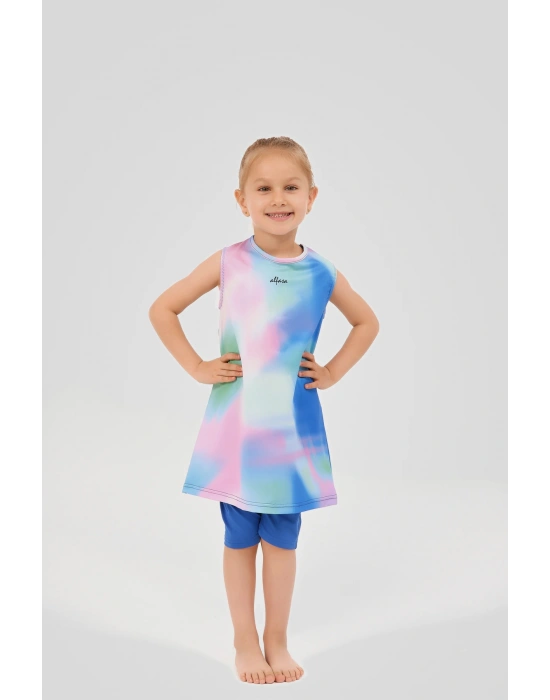 Desenli Sıfır Kol Çocuk Mayo 24102-25 Çivit Mavisi