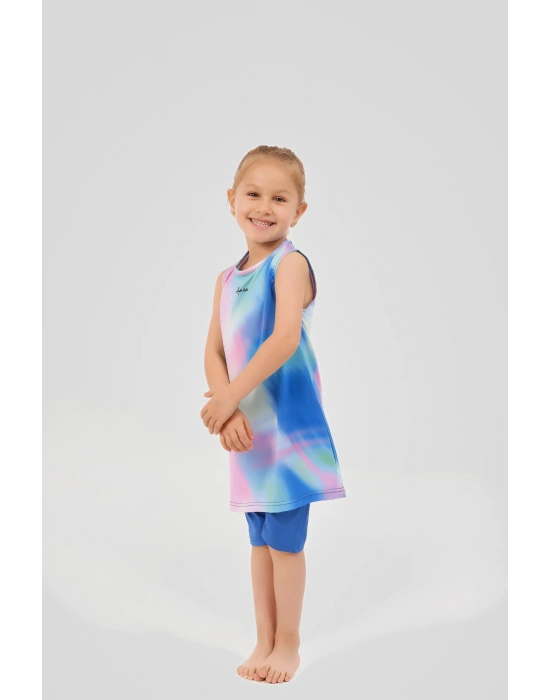 Desenli Sıfır Kol Çocuk Mayo 24102-25 Çivit Mavisi