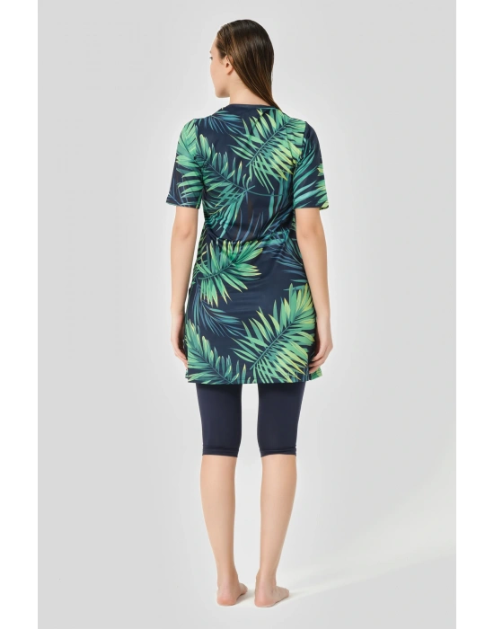 Üstü Desenli Yarı Kapalı Tesettür Mayo 24712-25 Lacivert