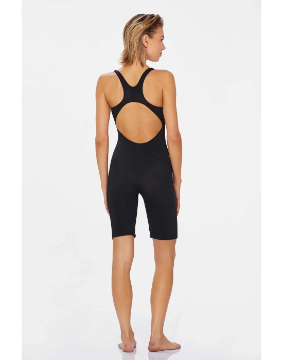 LAPİENO Askılı Yarım Taytlı Yüzücü -Sörf Mayo  Siyah