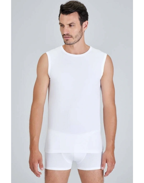 Erkek Beyaz Nick 2li Bisiklet Yaka Kolsuz Atlet