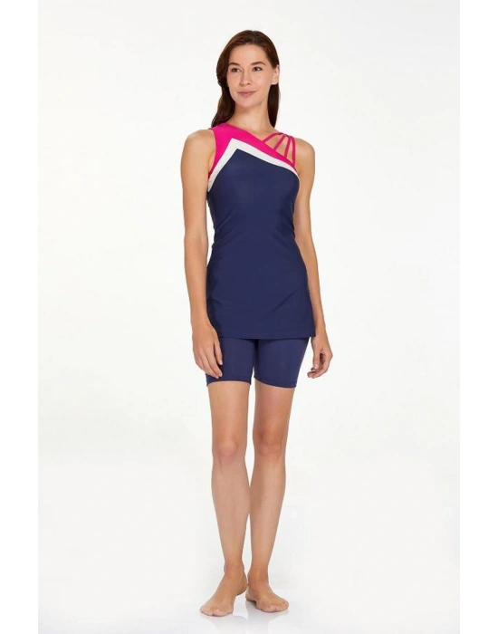 Kolsuz Yarı Kapalı Şortlu Mayo Eva 3059 Koyu Lacivert