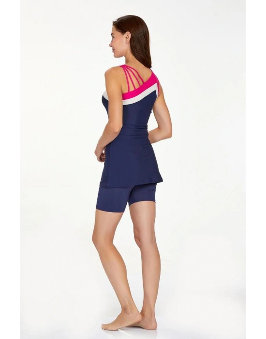 Kolsuz Yarı Kapalı Şortlu Mayo Eva 3059 Koyu Lacivert