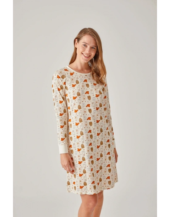 Ayıcık Desen Modal Pamuk Kadın Gecelik