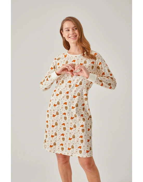 Ayıcık Desen Modal Pamuk Kadın Gecelik