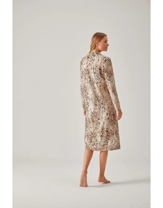 Leopar Siyah Desenli Viskon Kadın Gecelik