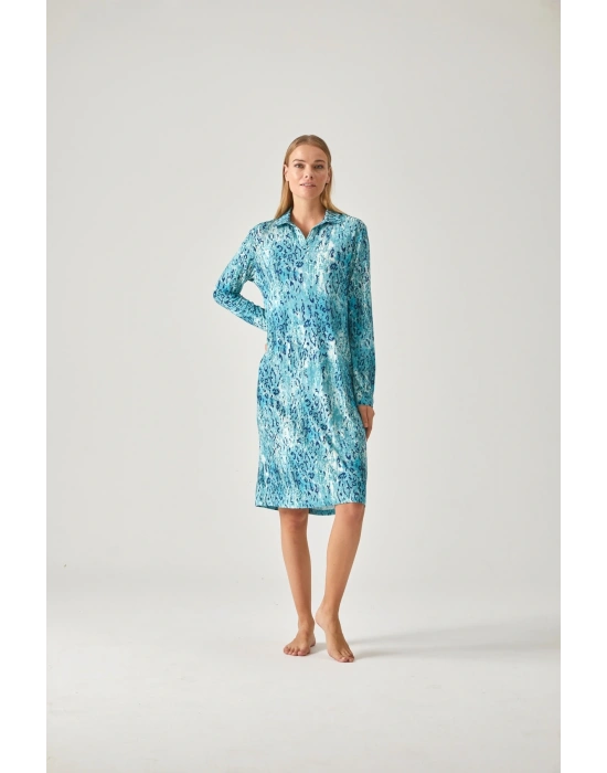 LEOPAR TURKUAZ DESENLİ GECELİK