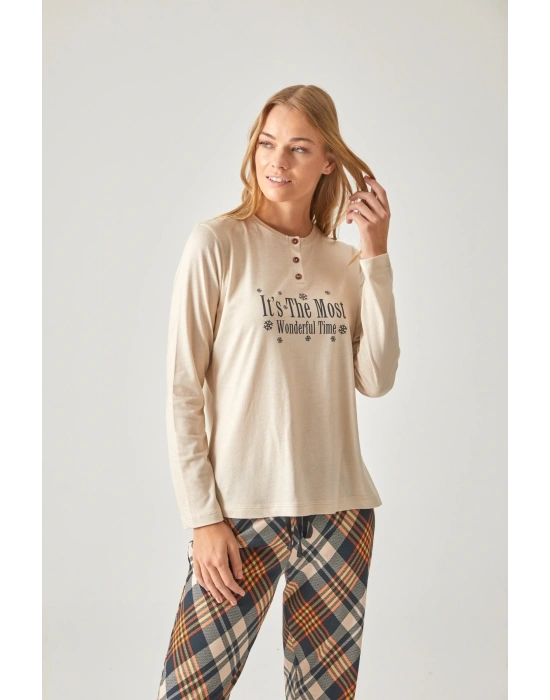 SİYAH TURUNCU BASKILI TİŞÖRT & SİYAH TURUNCU EKOSE PİJAMA TAKIMI