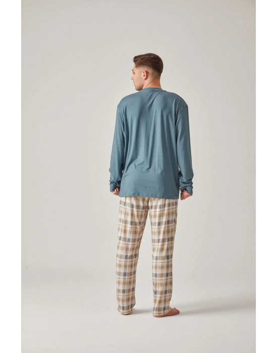 Yeşil Baskılı Tişört & Yeşil Ekose Modal Pamuk Erkek Pijama Takımı