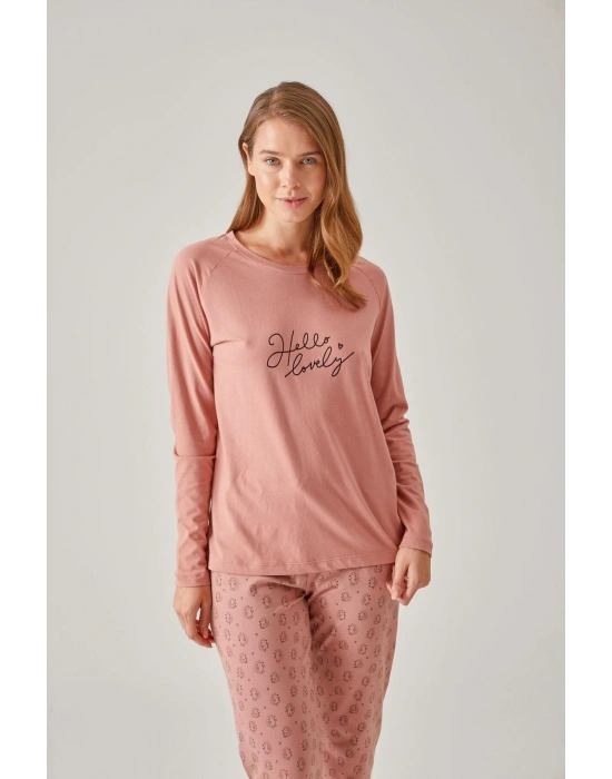 Kirpi Desen Bisiklet Yaka Baskılı Modal Pamuk Kadın Pijama Takımı