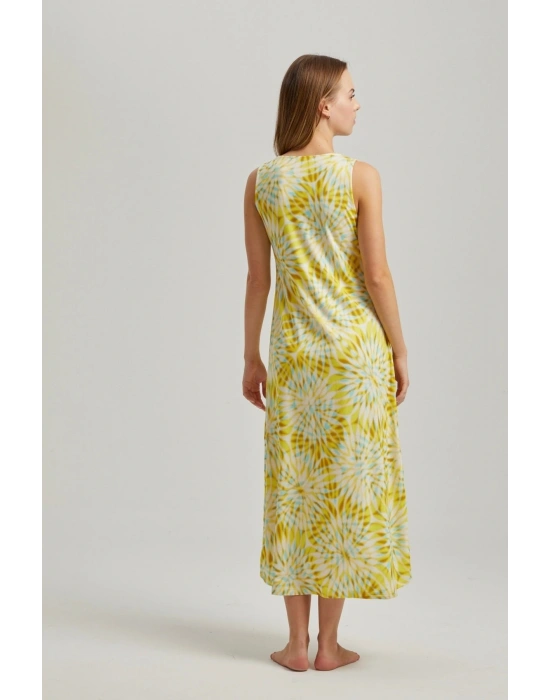 Sarı Güneş Desen Uzun Gecelik