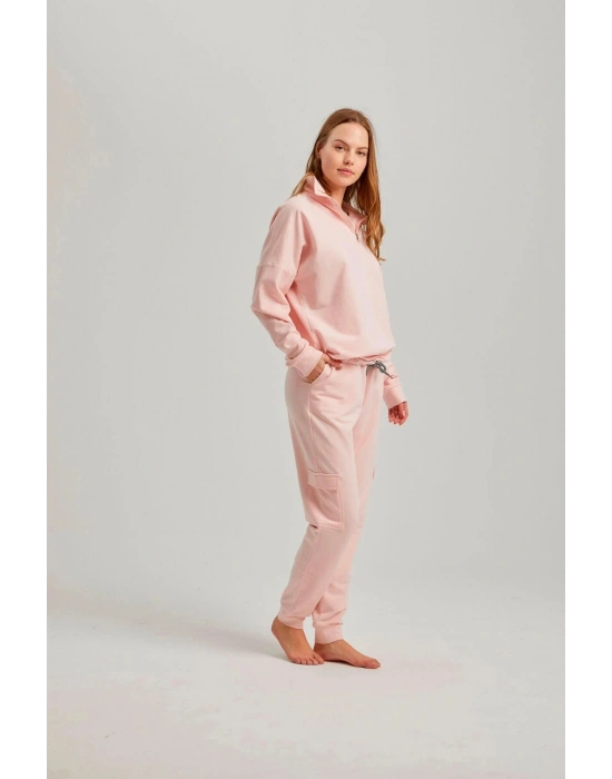 Pembe Renk Pamuklu Kadın Eşofman Takım