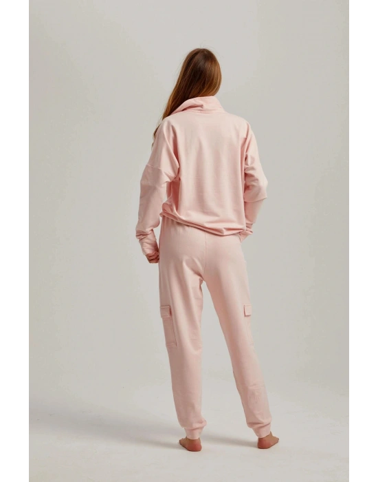 Pembe Renk Pamuklu Kadın Eşofman Takım