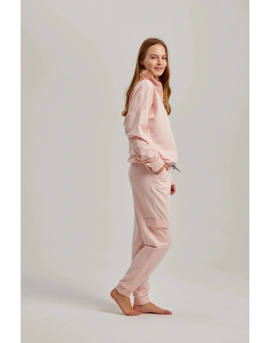 Pembe Renk Pamuklu Kadın Eşofman Takım