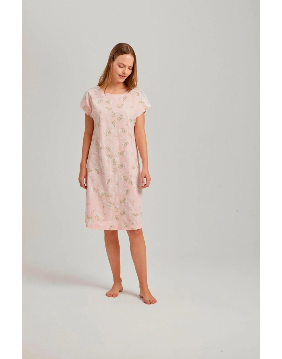 Taş Rengi Omuzu Dantelli Modal Kadın Gecelik