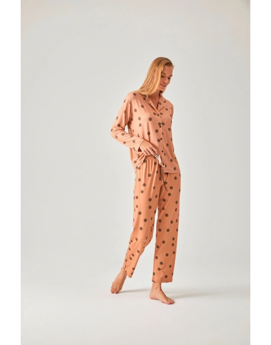 SOMON PUANTİYE DESENLİ DÜĞMELİ PİJAMA TAKIMI