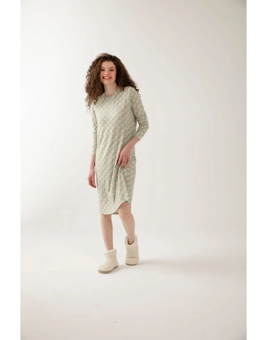 Mavi Renk Çıtır Desenli Kadın Gecelik