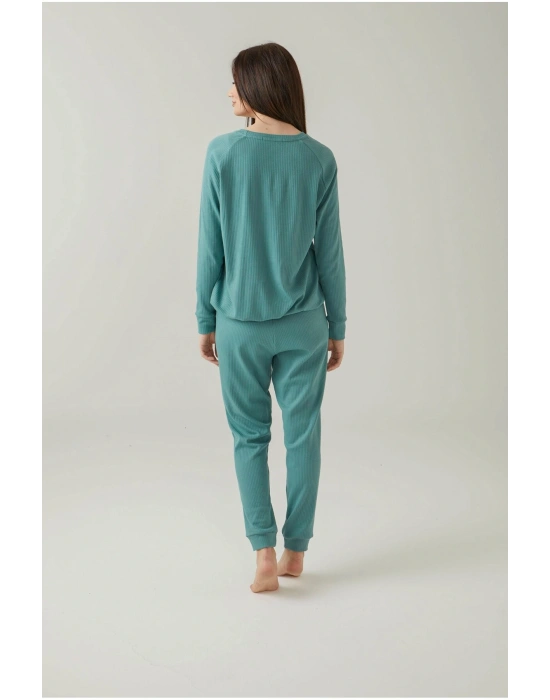 Yeşil Fitlli Belden Bağlamalı Pijama Takımı