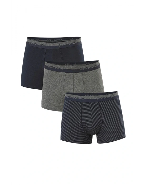 Lacivert Gri Pamuklu Likralı 3lü Erkek Boxer