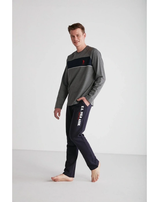 - Erkek Antrasit Melanj Yuvarlak Yaka Pijama Takımı 18721