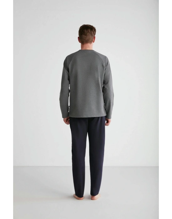 - Erkek Antrasit Melanj Yuvarlak Yaka Pijama Takımı 18721