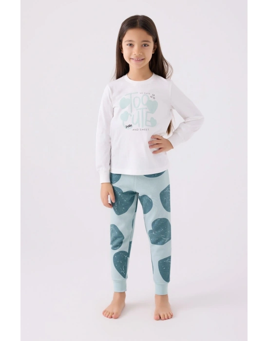 Kız Çocuk O Yaka Too Cute Uzun Kol Pijama Takımı
