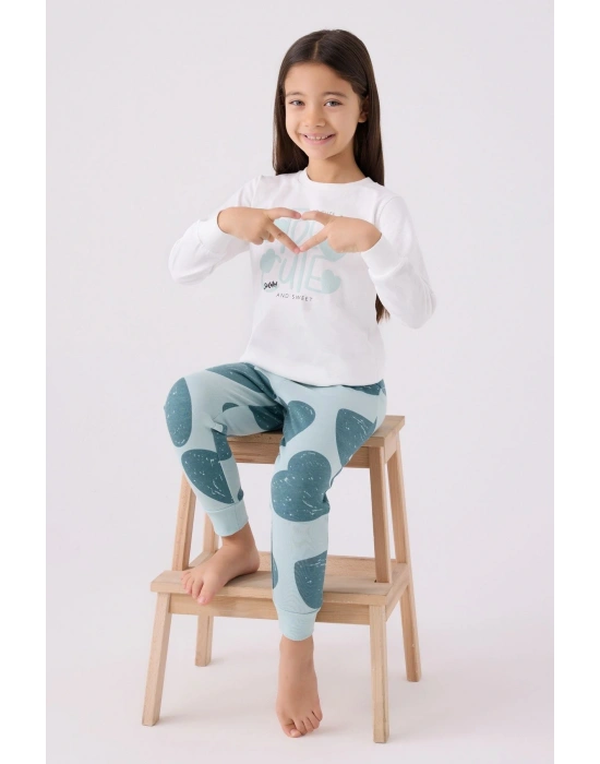 Kız Çocuk O Yaka Too Cute Uzun Kol Pijama Takımı