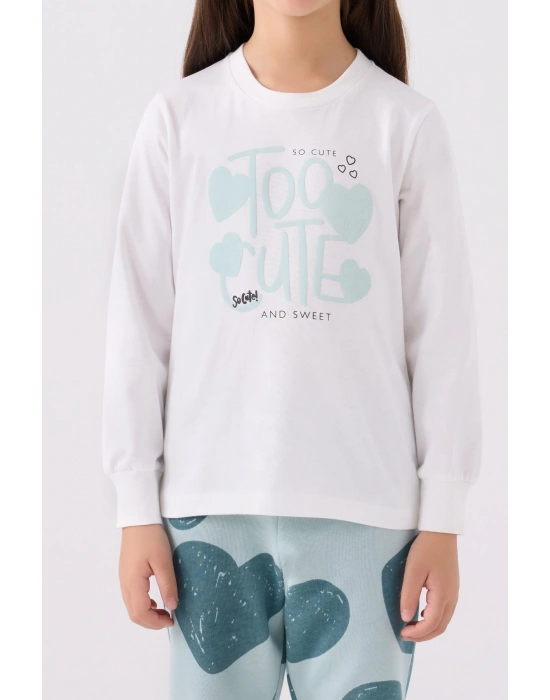 Kız Çocuk O Yaka Too Cute Uzun Kol Pijama Takımı