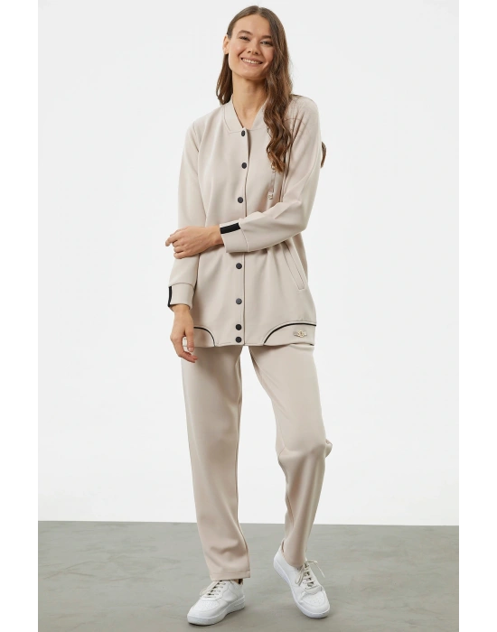 Büyük Beden Tunik Eşofman Takım - Taş