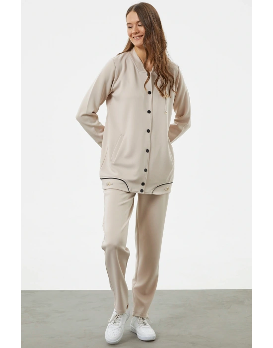 Büyük Beden Tunik Eşofman Takım - Taş