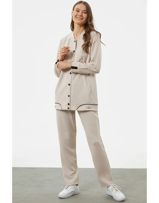 Büyük Beden Tunik Eşofman Takım - Taş