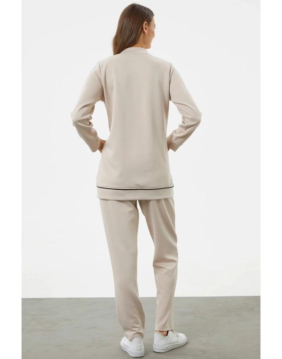 Büyük Beden Tunik Eşofman Takım - Taş