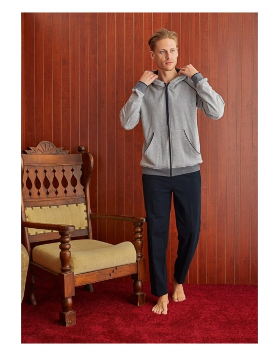 Kapişonlu Eşofman Takımı Gri Melanj