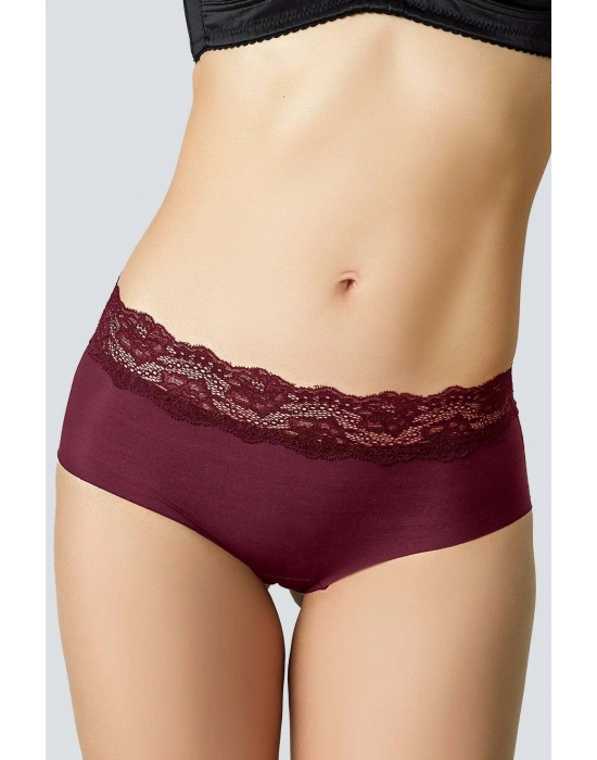 3lü Ekonomik Paket Ekru-bordo-siyah 2844 Dantelli Lazer Kesim Yüksek Bel Külot (AĞ KISMI PAMUKLU)