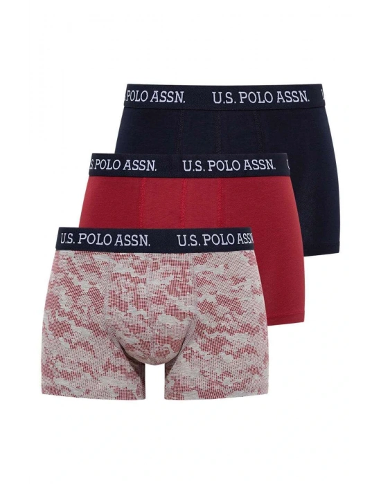 U.S. Polo Assn. Erkek Lacivert - Baskılı - Bordo 3 Lü Boxer