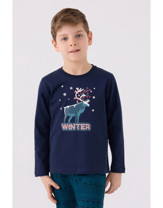Erkek Çocuk Lacivert Uzun Kol Pijama Takım