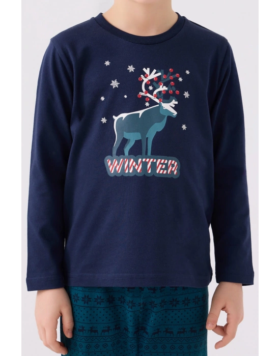 Erkek Çocuk Lacivert Uzun Kol Pijama Takım