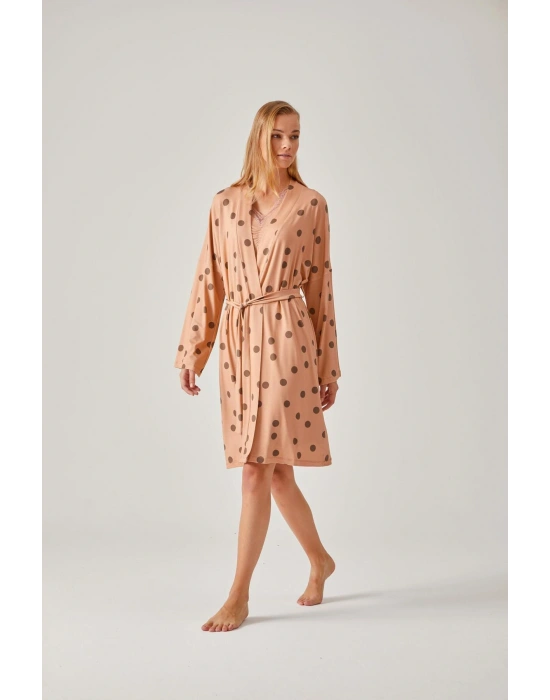 Somon Puantiye Desenli Viskon Kadın Sabahlık