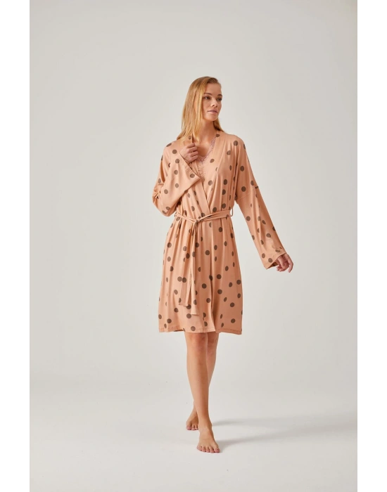 Somon Puantiye Desenli Viskon Kadın Sabahlık