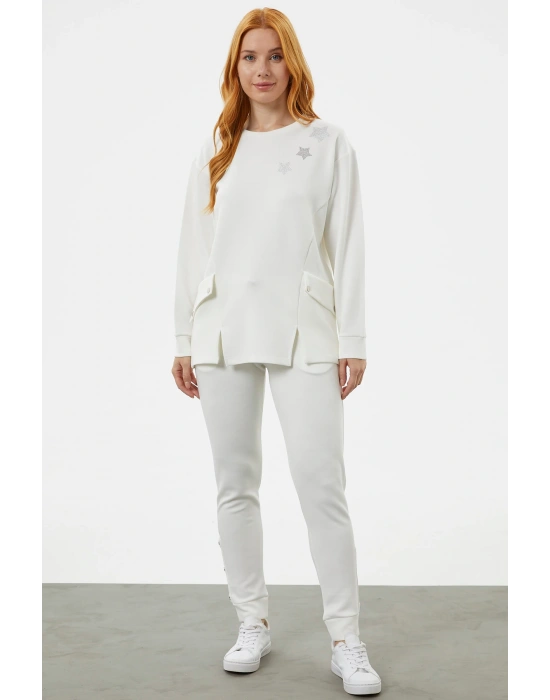 Torba Cep Detaylı Oversize Eşofman Takım - Ekru