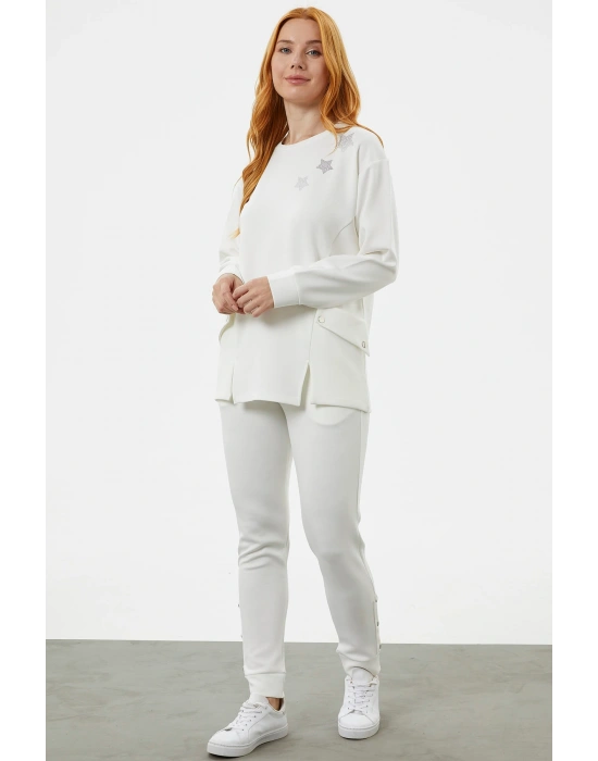 Torba Cep Detaylı Oversize Eşofman Takım - Ekru