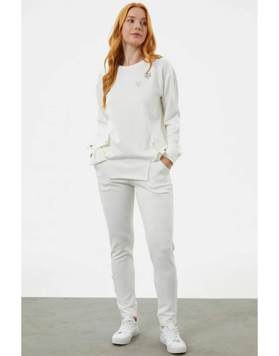 Torba Cep Detaylı Oversize Eşofman Takım - Ekru