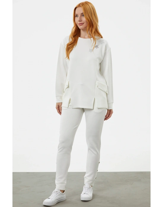 Torba Cep Detaylı Oversize Eşofman Takım - Ekru