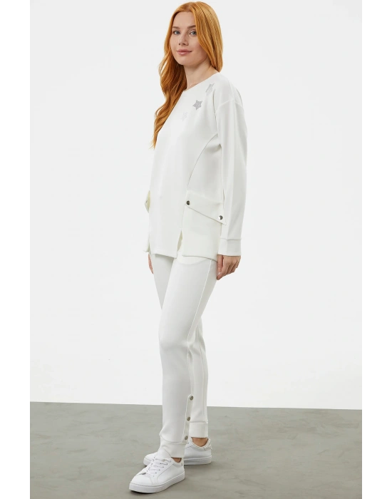 Torba Cep Detaylı Oversize Eşofman Takım - Ekru