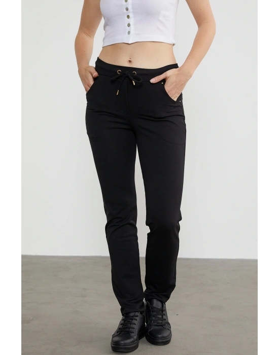 Cepli Düz Paça Eşofman Altı - Siyah