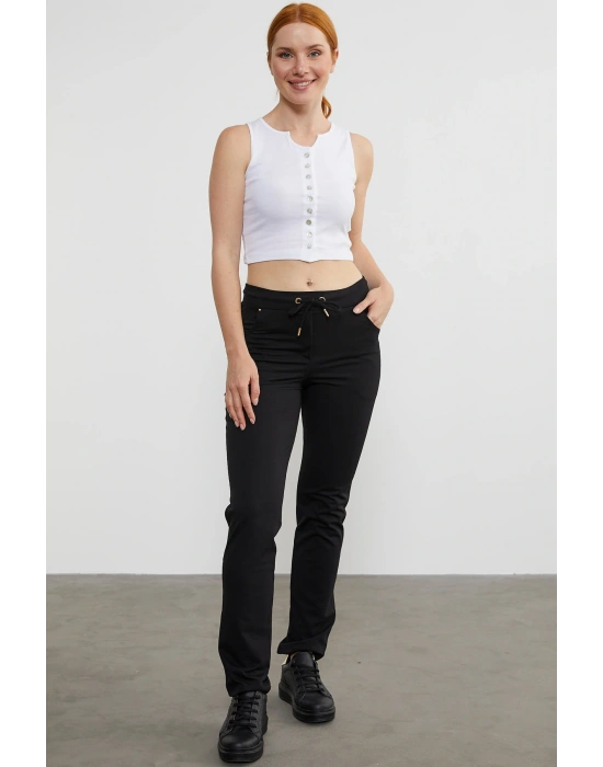 Cepli Düz Paça Eşofman Altı - Siyah