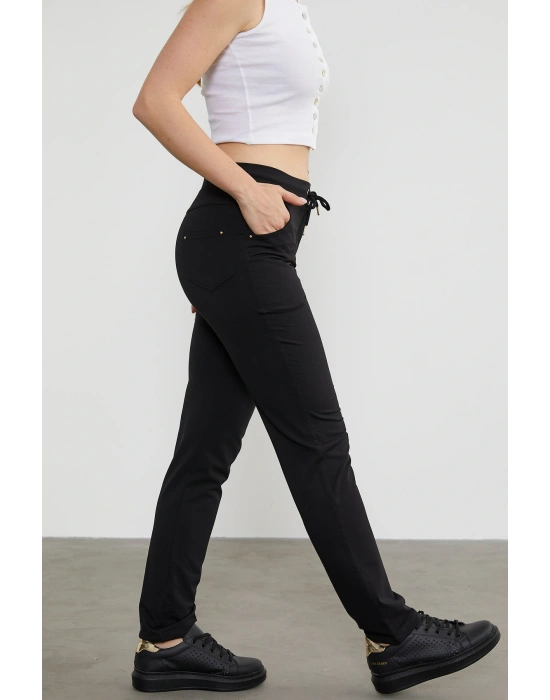 Cepli Düz Paça Eşofman Altı - Siyah