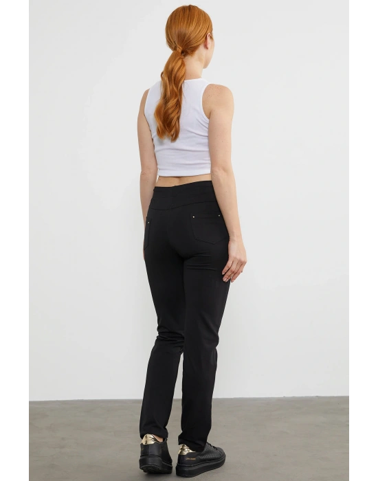 Cepli Düz Paça Eşofman Altı - Siyah