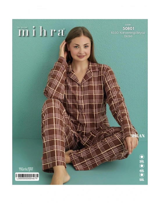 Kadın Kahverengi Milan Önden Düğmeli Ekose Pijama Takımı