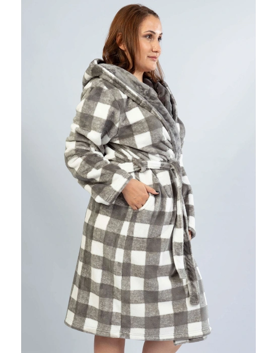 Welsoft Büyük Beden Kapsonlu Uzun Kol Uzun Sabahlık